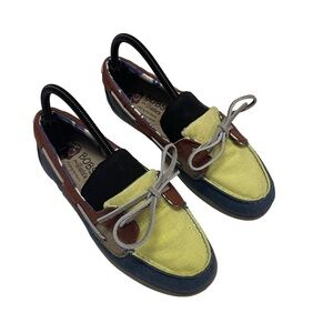 Skechers Bob's Women Blue Yellow Suede World Nourish Boat Shoes Size 8